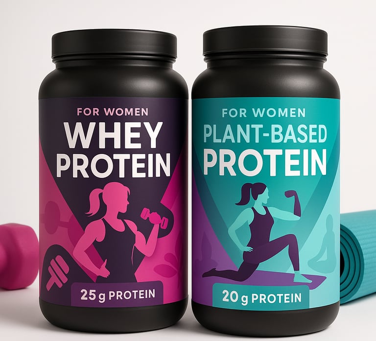 Various protein powder containers designed specifically for women's nutritional needs