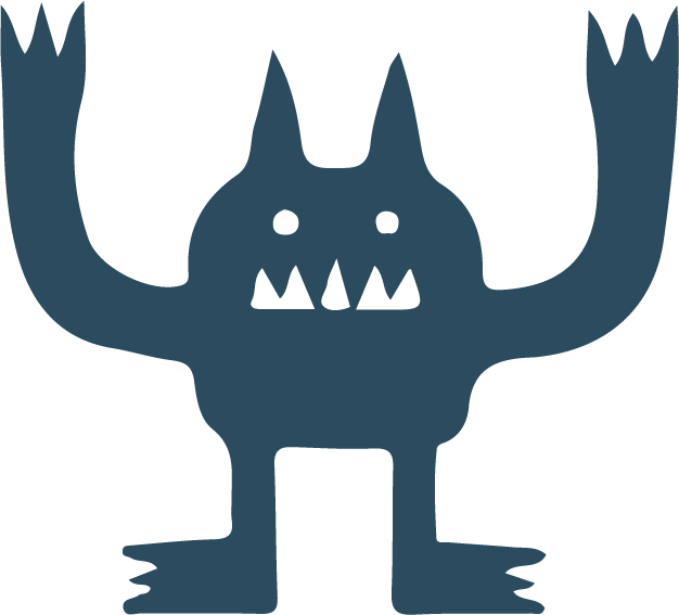 Símbolo de monstruo con dientes irregulares y orejas puntiagudas