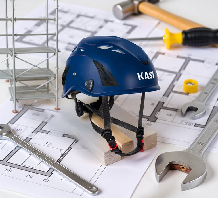 a helmeted helmet with a helmet on top of a table