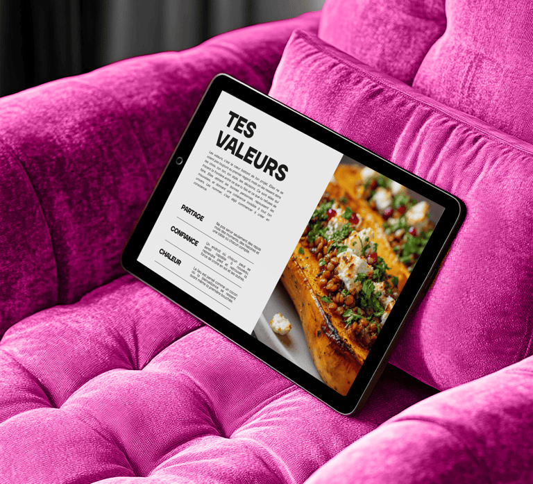 Ipad présentant la page "Tes Valeurs" du Brand Starter