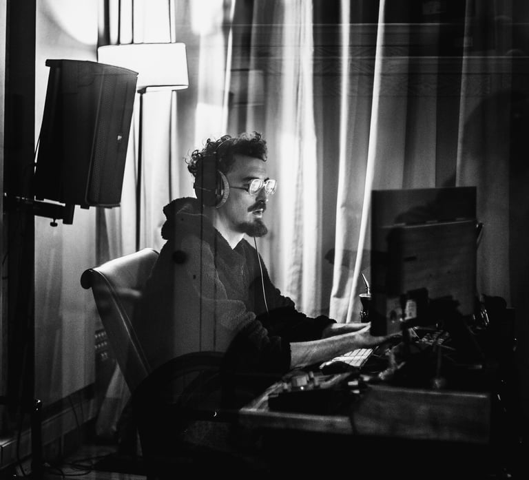 Lautaro Zamaro working in the editing room