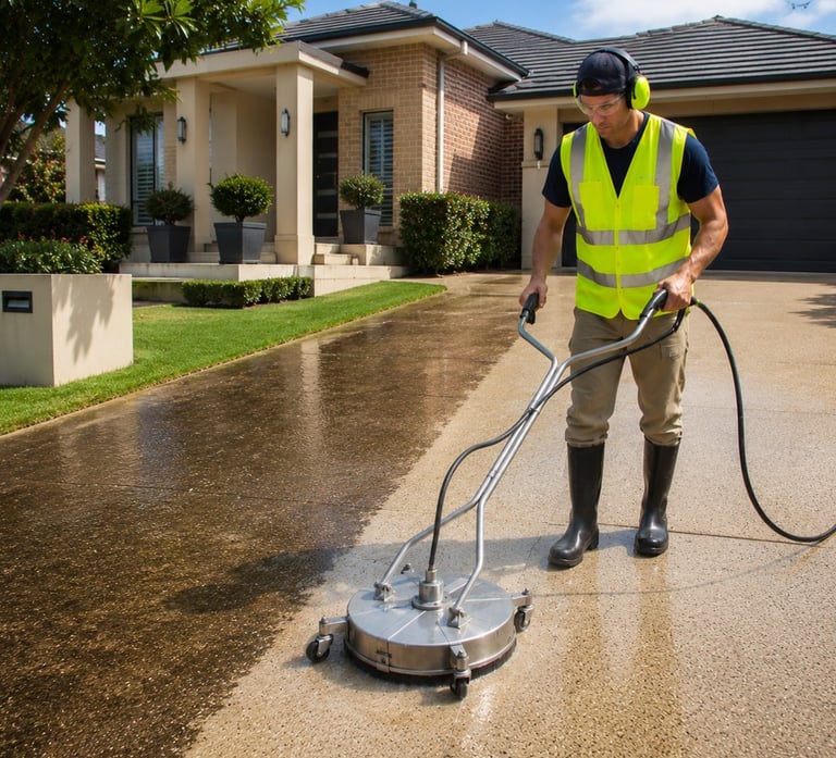 Pressure washing driveway