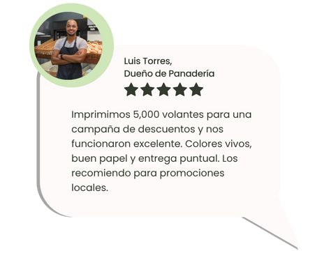 Cliente satisfecho con impresión de volantes publicitarios para campaña de descuentos en Lima – Peruimpress