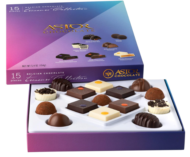 Astor Chocolate Truffles Variety Box, 15 Piece Belgian Chocolate Gift Set, Valentine's Day Gourmet C