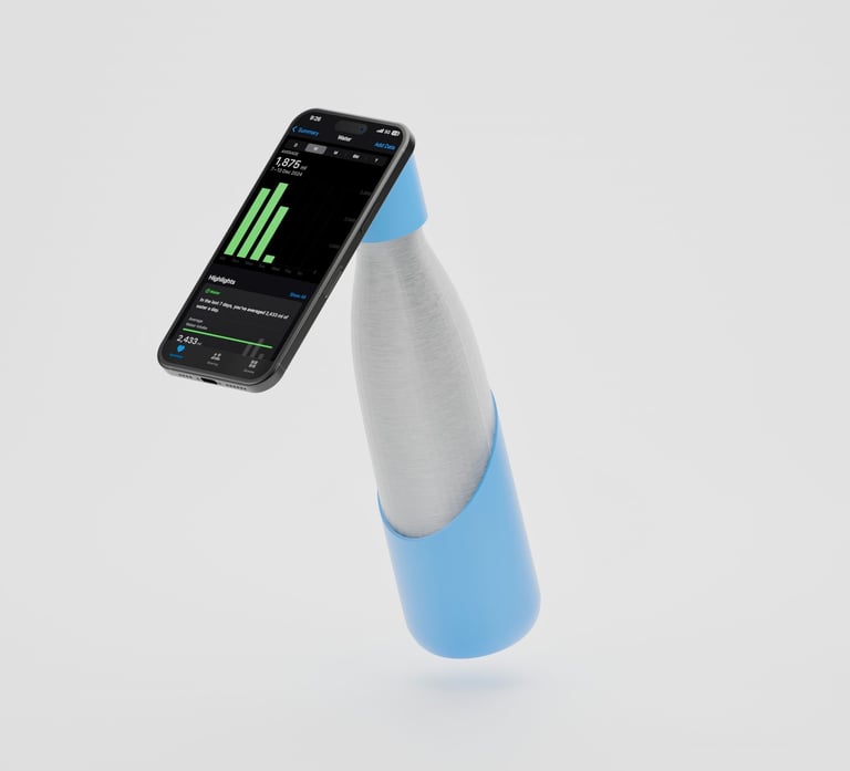smart water bottle, liquisip bottle with smartphone connectivity Steel smart water bottle