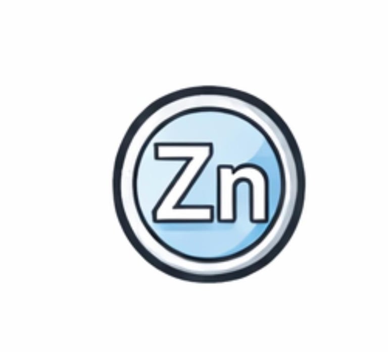 Zinc chemical symbol Zn inside a blue circular icon for supplement or mineral identification.