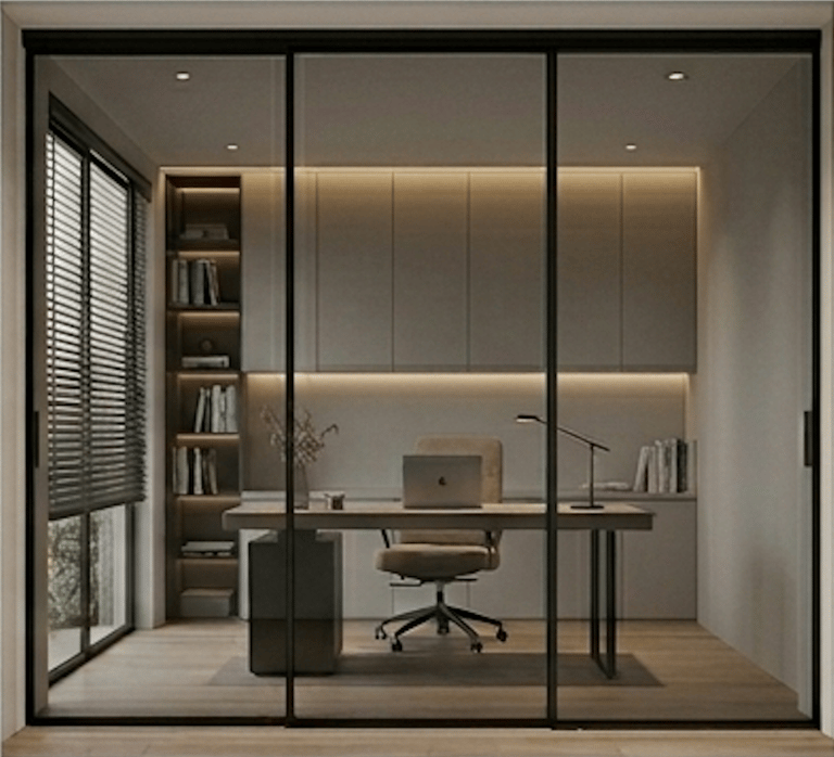Expedited Office Partition modern minimalist home office with glass sliding doors