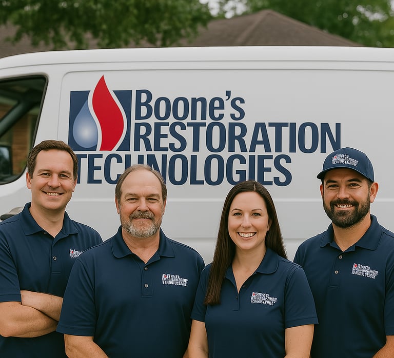 Boone’s Restoration Technologies team providing fire cleanup services in Spring TX
