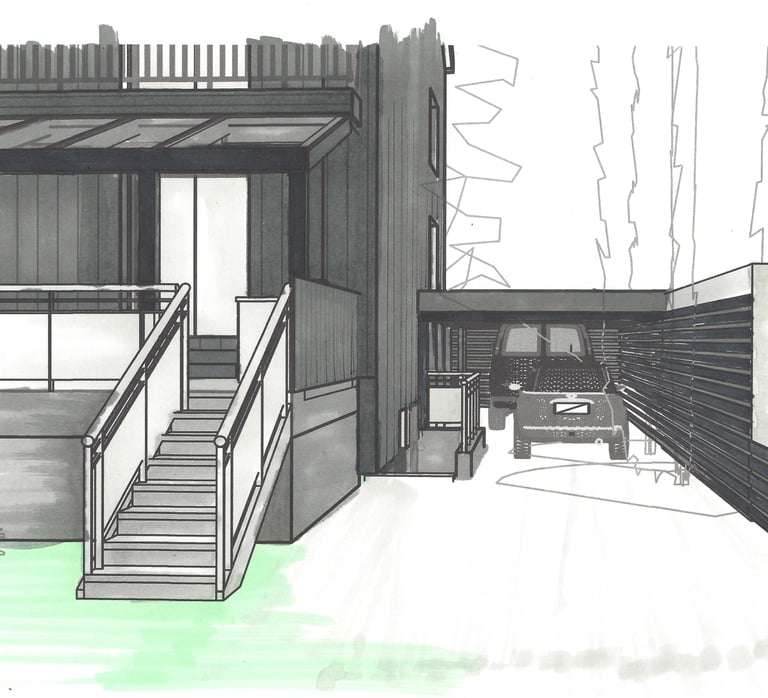 Esquisse de la vue depuis jardin.