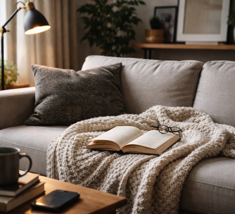 A book on a sofa