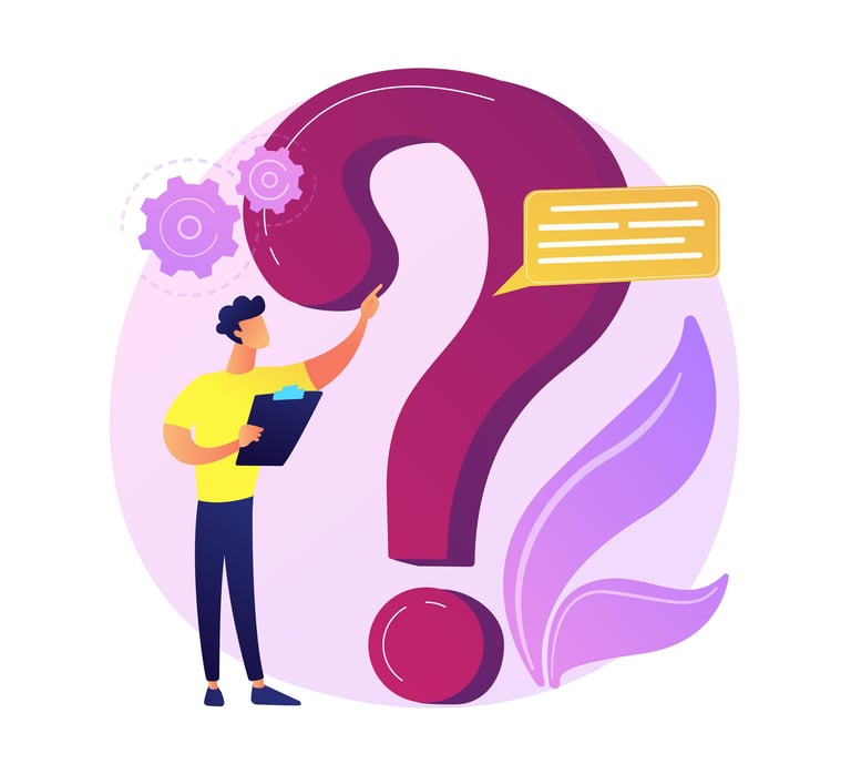 a man standing in front of a question mark