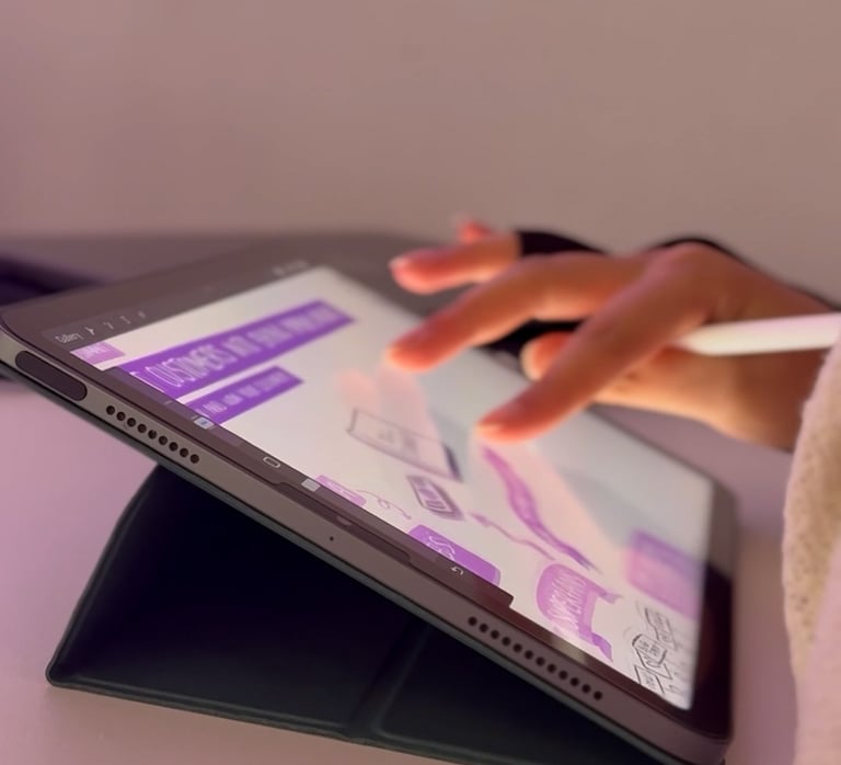 Closeup of iPad, live illustration