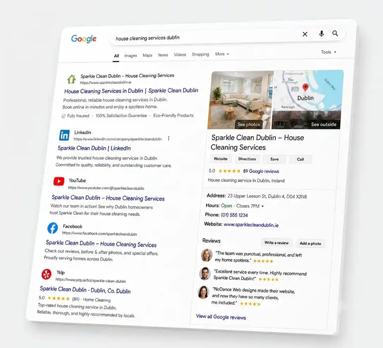 alt="Google search results showing local business listings and map pack for city service searches"