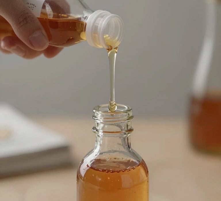 Jar of rich amber honey with honeycomb pieces and a wooden dipper on a rustic table.