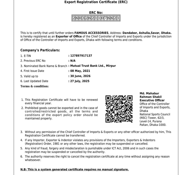 Bangladesh Export Registered Manufacturer