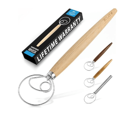 Zulay Kitchen Danish dough whisk, stainless steel loop with wood handle, non-toxic sourdough tool