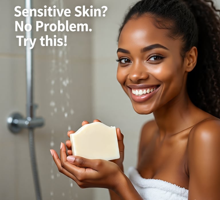an image of a woman holding Back2naturalness Castile soap in hand as she showers