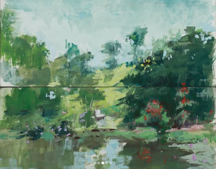 a painting of a lake