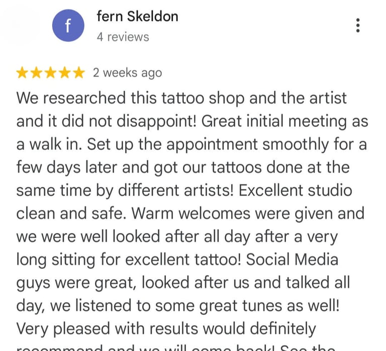 a review from google map of Max Duong Tattoo shop