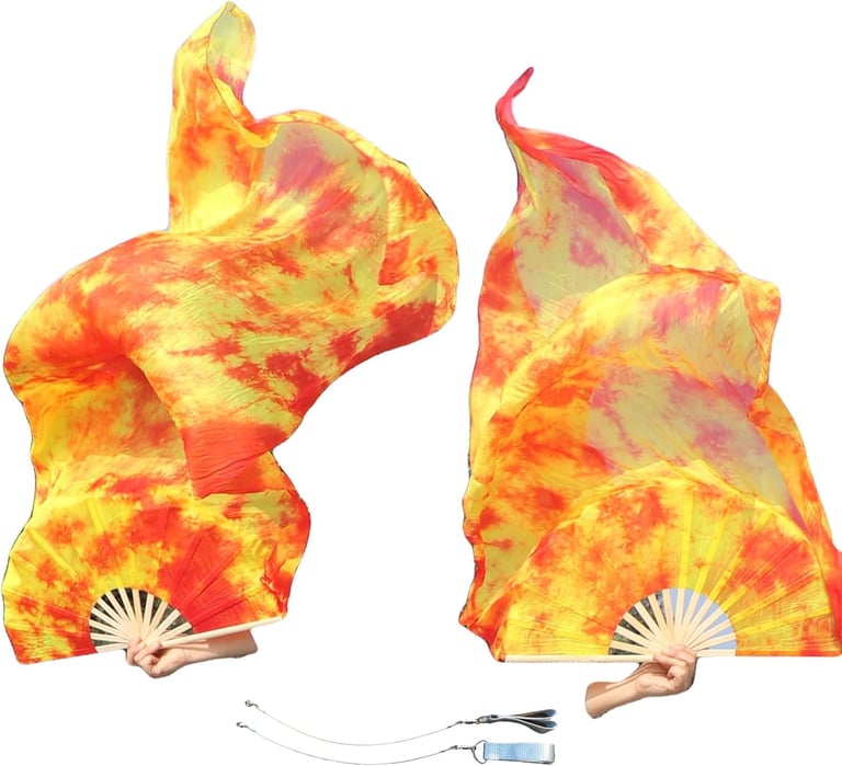 Winged Sirenny 150cm Pareja Abanico-pois de Seda Auténtica para Baile Árabe, Accesorios de Danza del