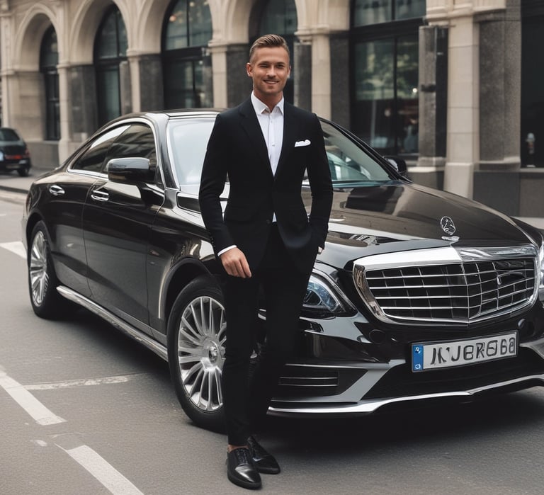 Professional chauffeur welcoming clients for private transfer in Switzerland