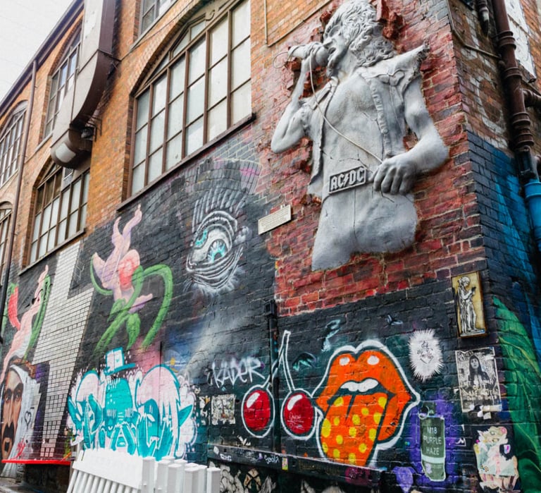 a wall mural of a man on a wall