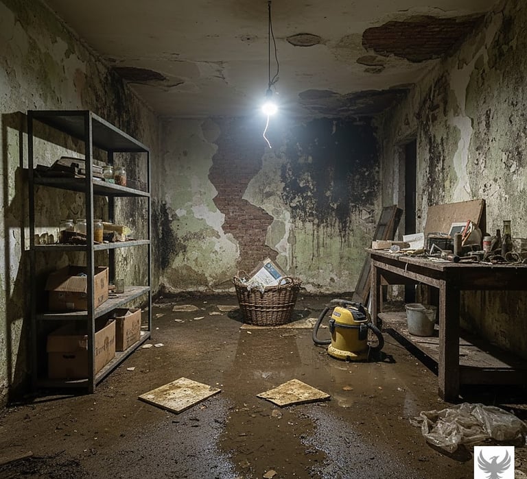 Cellier à restairer après sinistre de dégâts des eaux, par P.S.Immo
