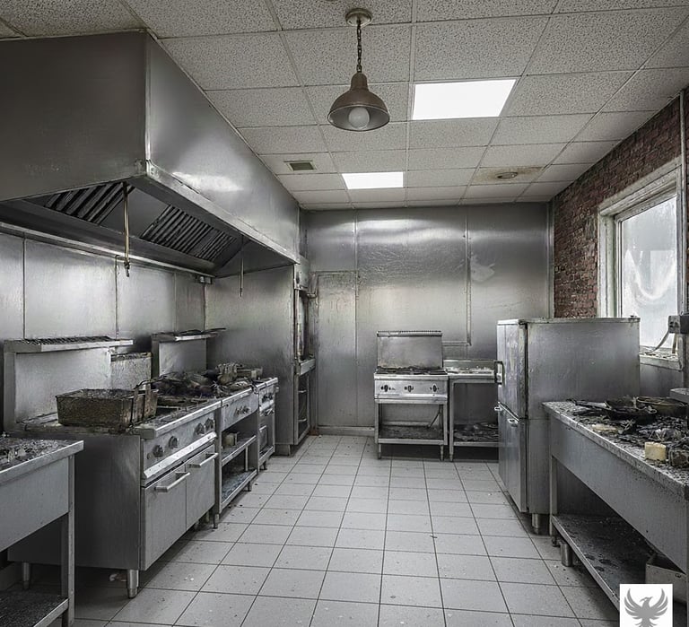 Cuisine professionnelle restaurée pae P.S.Immo, après sinsistre d'un dégâts des eaux