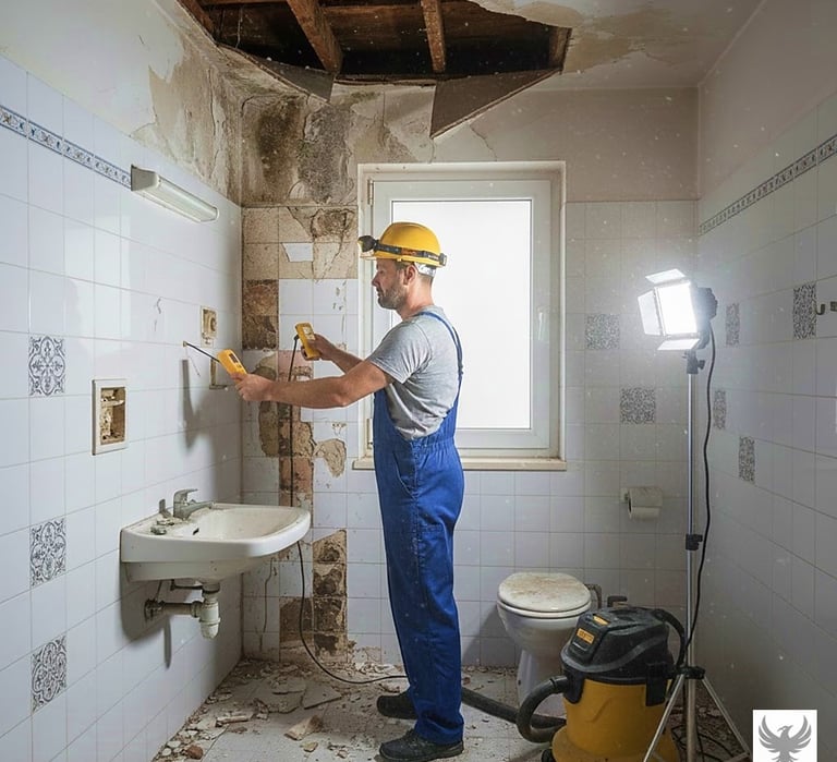 Intervention sur une salle de bains sinistrée, par P.S.Immo