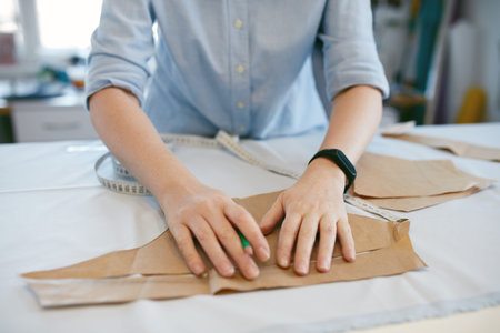 Consturera creando los patrones para la ropa de mascotas que diseña
