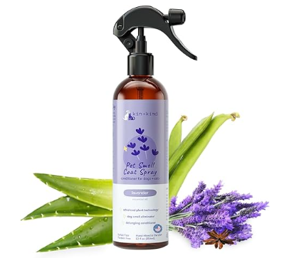 kin+kind natural lavender dog deodorizing spray and detangler with organic aloe.