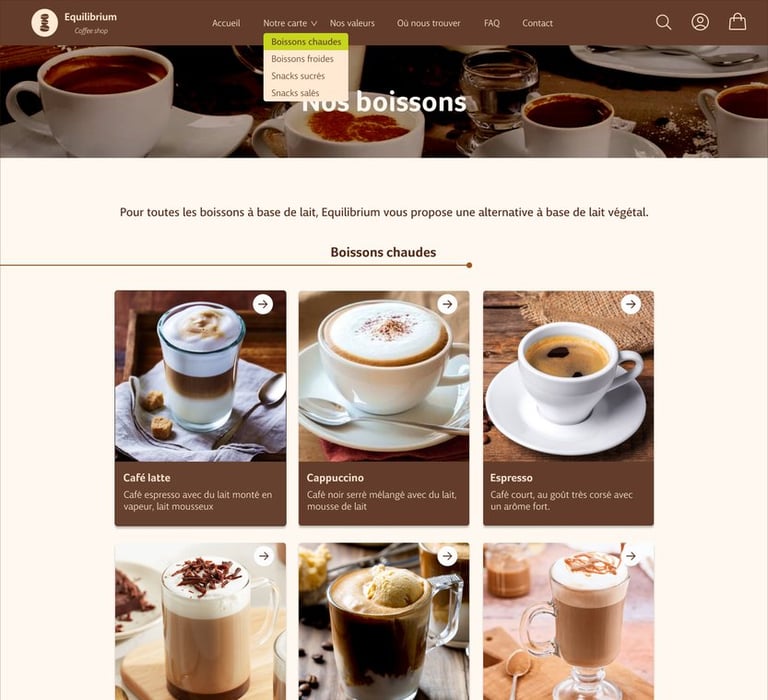 Equilibrium Coffee Shop - Page produits