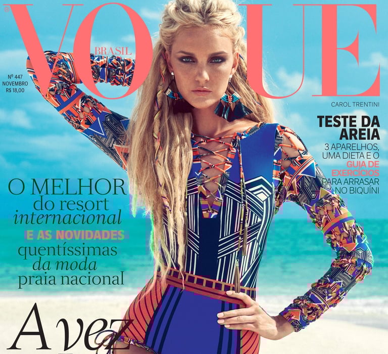 Body estampado com estampa digital exclusiva de grafismo foi capa da revista Vogue