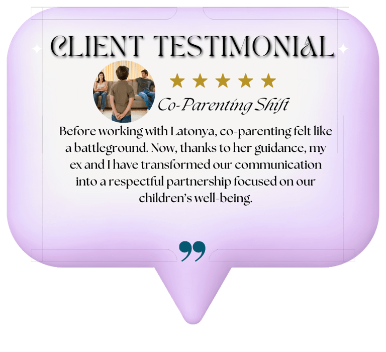 a client's profile for a client's profile co-parenting testimonial
