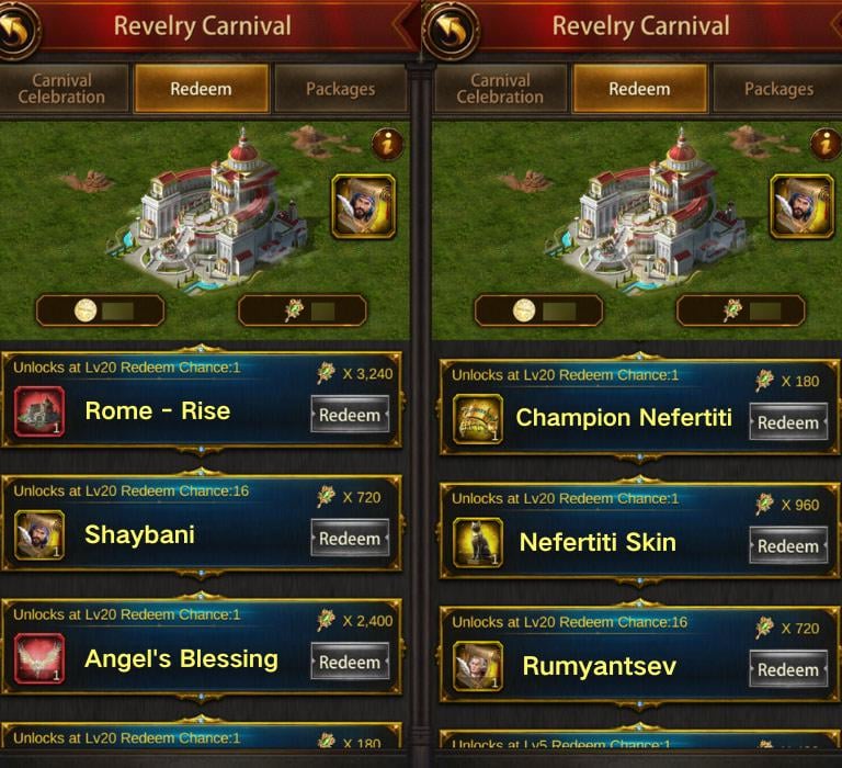 Revelry Carnival Redeemable Items 