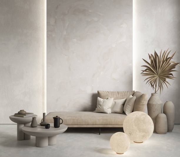 Sofá con cojines con lámpara esférica en el suelo servicio de limpieza casa de Marbella Air