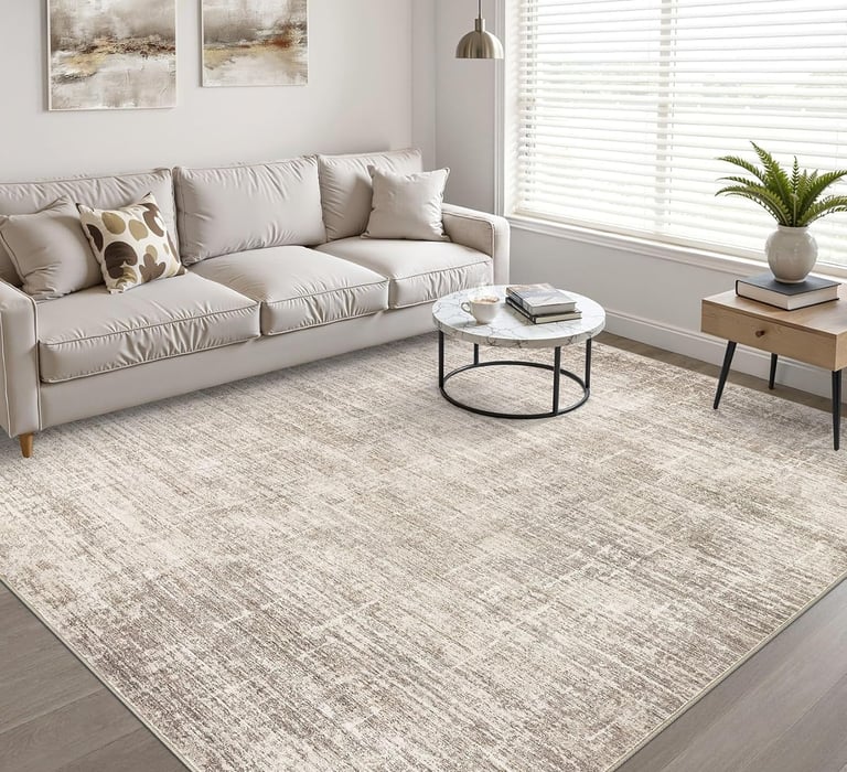 8x10 Area Rugs Living Room: Washable Large Neutral Brown Rug