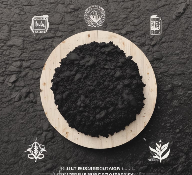 Farmers applying biochar to the soil in a sunny rural setting.