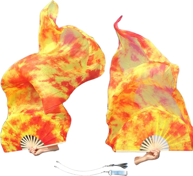 Winged Sirenny 150cm Pareja Abanico-pois de Seda Auténtica para Baile Árabe, Accesorios de Danza del