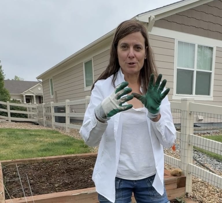 Prepped & Planted gardening consultant and coach talking with her hands....