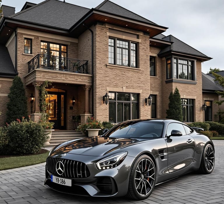 large house with luxury car in front