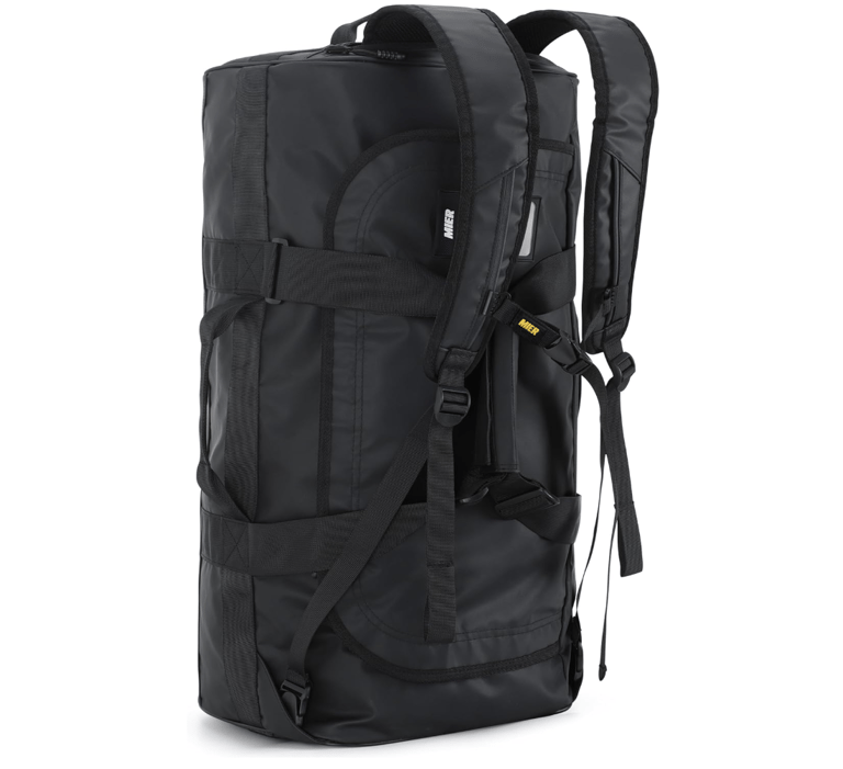 Duffel backpack with strips