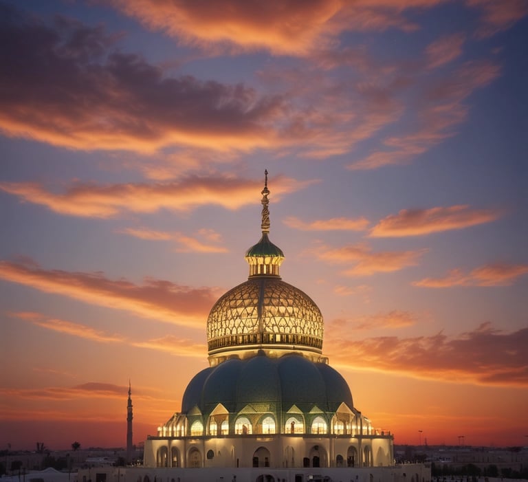 A tall building with a green dome on top of it