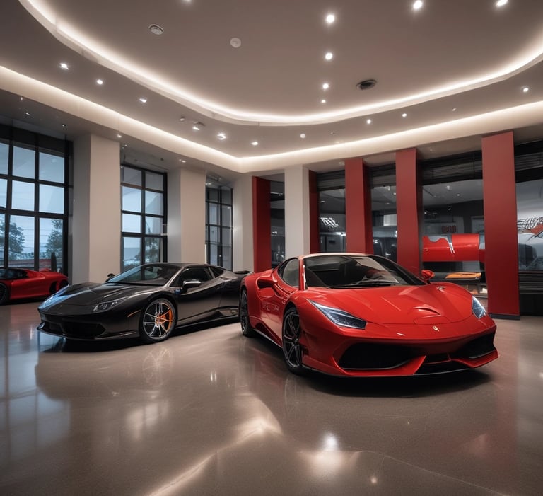 A sleek luxury car being inspected by a professional in Dubai.