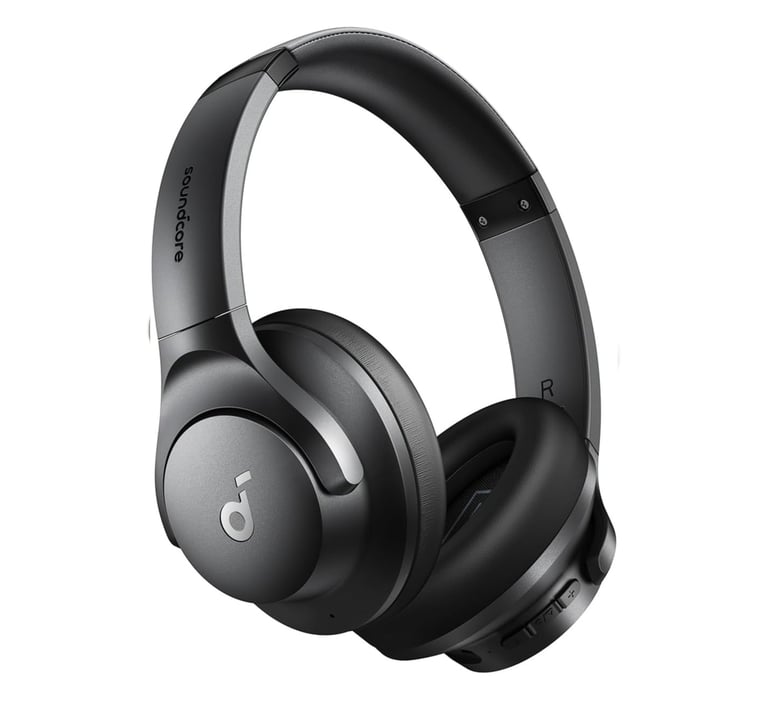 Wireless over-ear Bluetooth headphones with active noise cancelling, 40-hour battery life, and deep 