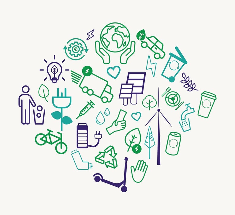 NHS Earth Day Campaign sustainability logo made up of eco icons
