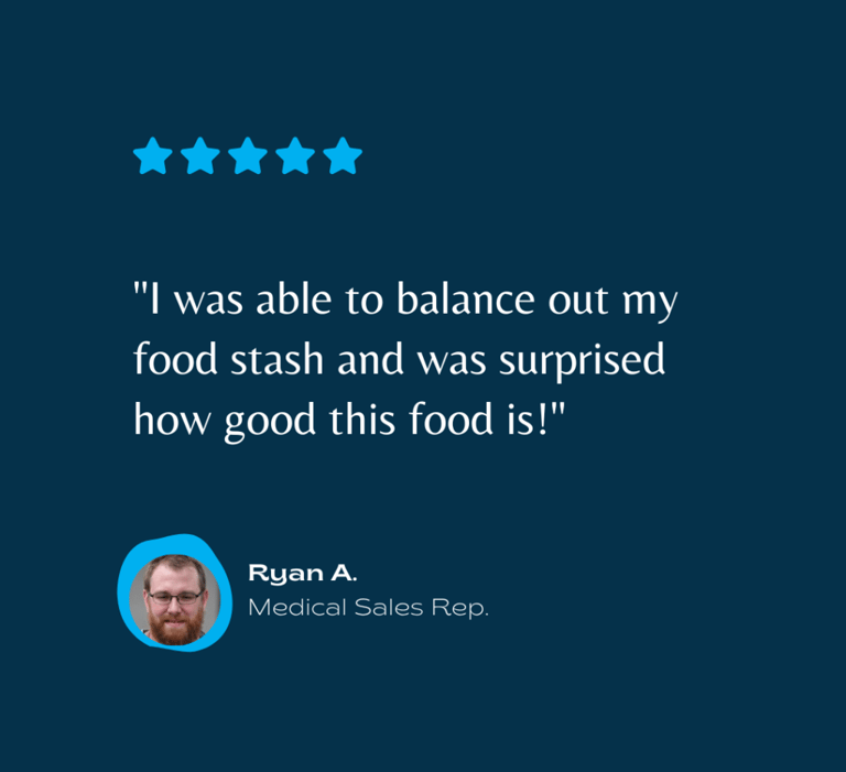 A testimonial image featuring a Medical Sales Rep, Ryan A. says : I was able to balance out my food