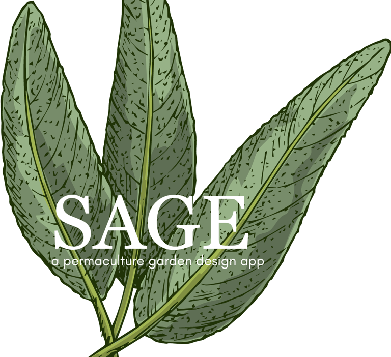 The logo of SAGE - a permaculture design app - features a hand-drawn sage leaf.