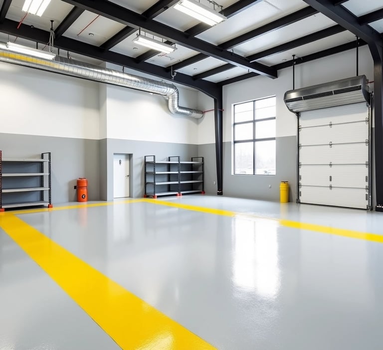 a large room with beautiful epoxy flooring