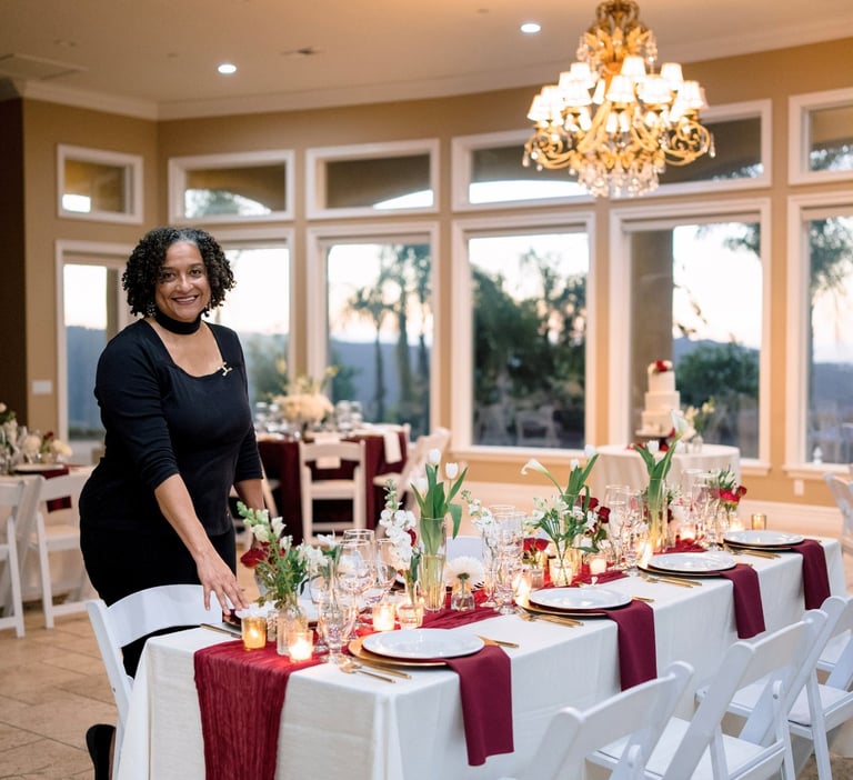Wedding planner, Jacquelyn Mendoza at reception table